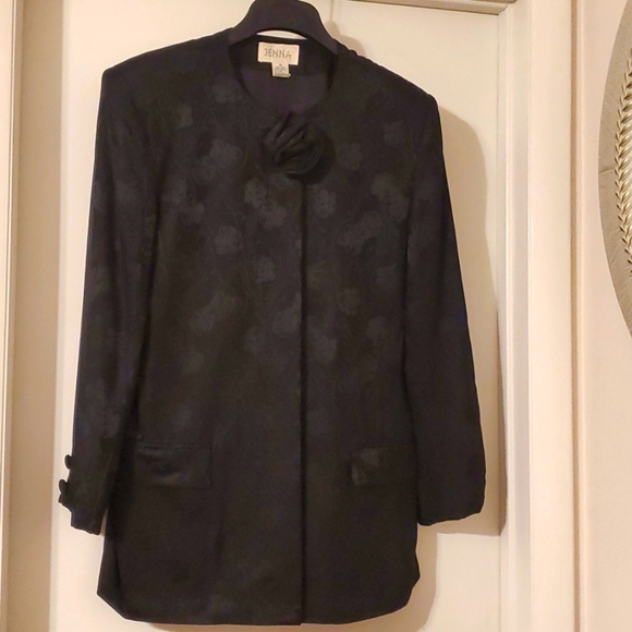 Vintage Jenna Silk Evening Dress Blazer Black w/ Rose Floral Print - Sz 10 - Picture 1 of 6